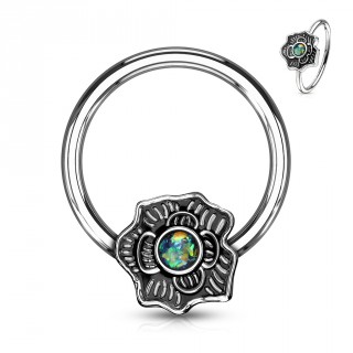 Anneau CBR � fleur vintage sertie opale - Vert (oreille, septum...)