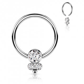 Anneau CBR en acier � jonction triple strass et perle