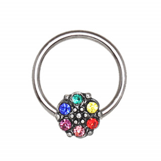 Anneau CBR � fleur vintage multicolore (septum, oreille...)