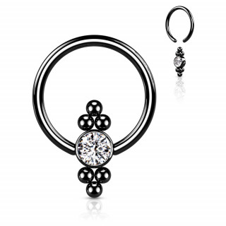 Anneau CBR Noir en acier � jonction sertie et perl�e