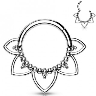 Anneau charni�re � fleur tribale en acier haute pr�cision (septum, h�lix, lobe...)