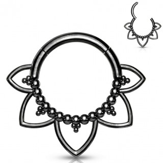 Anneau charni�re � fleur tribale en acier noir haute pr�cision