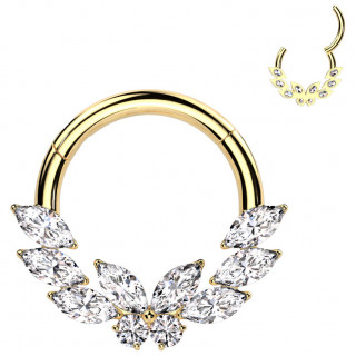 Anneau charni�re acier haute pr�cision dor� � amandes et papillon zirconium