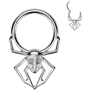 Anneau charni�re Araign�e Skull en acier haute pr�cision (oreille, septum...)