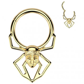 Anneau charni�re dor� Araign�e Skull en acier haute pr�cision (oreille, septum...)