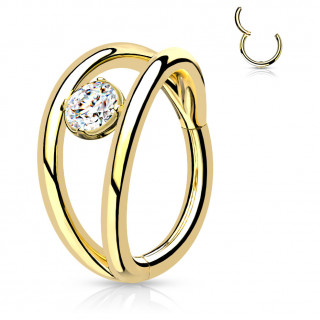 Anneau charni�re Dor� d�doubl� � strass (en acier haute pr�cision)