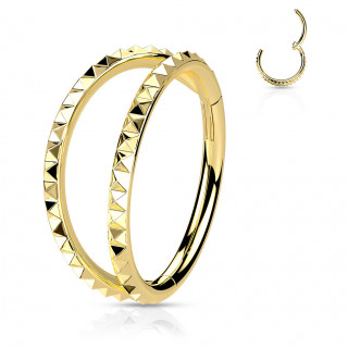 Anneau charni�re Dor� doubl� � pyramides (en acier haute pr�cision)