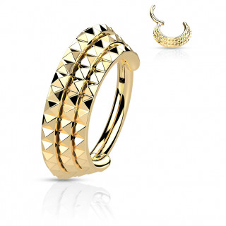 Anneau � charni�re dor� en acier haute pr�cision � lignes pyramides