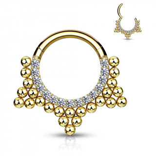 Anneau � charni�re dor� en acier haute pr�cision serti et perl� en �toile