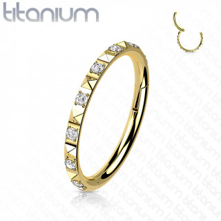 Anneau charni�re dor� en Titane � pyramides et zirconiums clairs