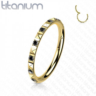 Anneau charni�re dor� en Titane � pyramides et zirconiums noirs