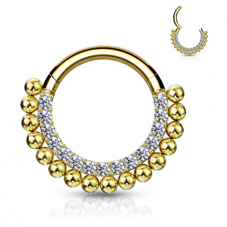 Anneau charni�re Dor� serti � pourtour perl� (acier haute pr�cision)