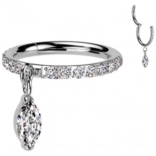 Anneau charni�re Titane � zirconium taill� en marquise suspendu