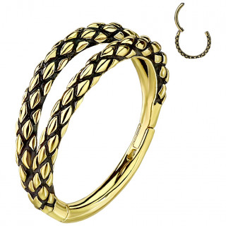 Anneau � charni�re doubl� en acier aspect peau de serpent Dor�
