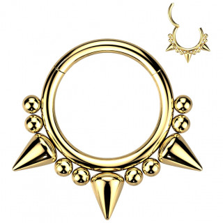 Anneau charni�re en acier Dor� � perles et petites pointes