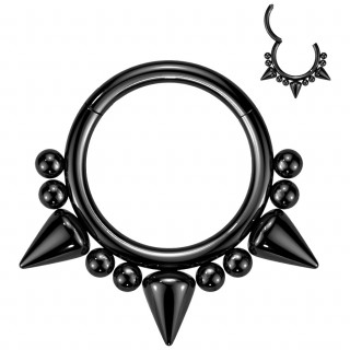 Anneau charni�re en acier Noir � perles et petites pointes