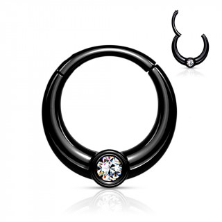 Anneau charni�re en acier noir � strass style lunaire