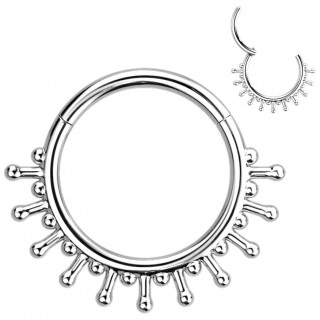 Anneau charni�re en acier style soleil Argent�