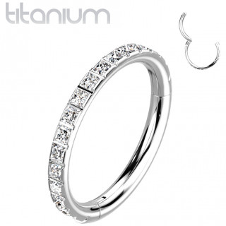 Anneau charni�re en Titane � arc de zirconiums carr�s sur la tranche