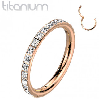 Anneau charni�re en Titane Cuivr� � arc de zirconiums carr�s sur la tranche