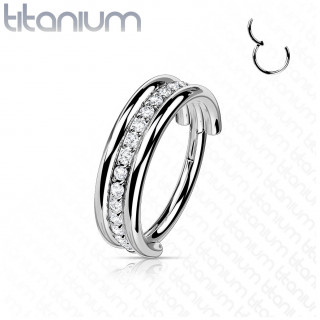 Anneau charni�re en Titane effet triple � ligne de zirconiums