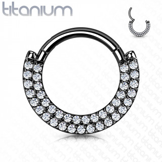 Anneau charni�re en Titane G23 noir � double arc zirconiums
