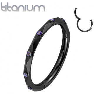 Anneau charni�re en Titane noir � facettes en losanges et zirconiums