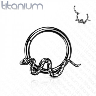 Anneau charni�re en Titane noir � serpent ondulant