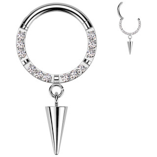 Anneau charni�re en Titane pav� de zirconiums � pendentif spike