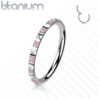 Anneau charni�re en Titane � pyramides et zirconiums - Rose