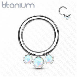 Anneau charni�re en Titane � trio d'opales blanches