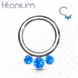 Anneau charni�re en Titane � trio d'opales bleues