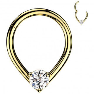 Anneau charni�re Goutte sertie dor�e en acier haute pr�cision (oreille, septum...)
