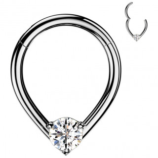 Anneau charni�re Goutte sertie en acier haute pr�cision (oreille, septum...)