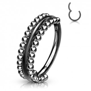 Anneau charni�re Noir bord� de perles (en acier haute pr�cision)