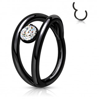 Anneau charni�re Noir d�doubl� � strass (en acier haute pr�cision)