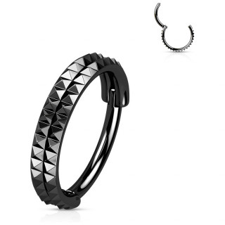 Anneau charni�re Noir double-ligne pyramides en acier Noir haute pr�cision