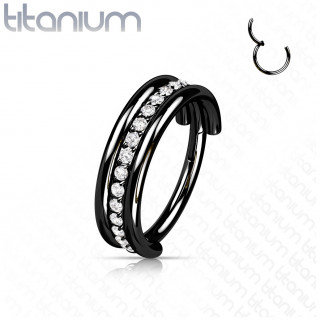 Anneau charni�re Noir en Titane effet triple � ligne de zirconiums