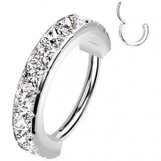 Anneau � charni�re pav� de zirconiums clairs (acier haute pr�cision)