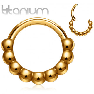 Anneau charni�re relief perl� en Titane dor�