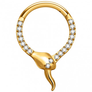 Anneau charni�re Serpent Titane dor� � zirconiums clairs (septum, lobe, daith...)
