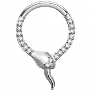 Anneau charni�re Serpent Titane � zirconiums clairs (septum, lobe, daith...)