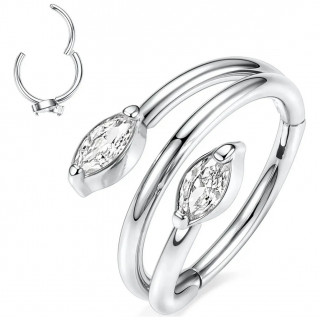 Anneau charni�re style vigne en Titane � zirconiums en amande (arcade, l�vre, oreille)