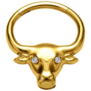Anneau charni�re Taureau Titane dor� serti (septum, lobe, daith...)