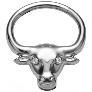 Anneau charni�re Taureau Titane serti (septum, lobe, daith...)