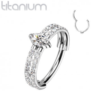 Anneau charni�re Titane � bouclier avec ligne de zirconiums et Marquise