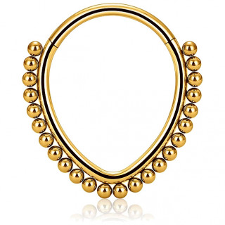 Anneau charni�re Titane dor� en forme de goutte perl�e