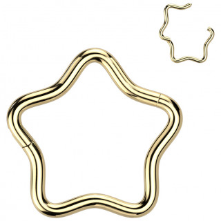 Anneau charni�re Titane dor� en forme d'�toile