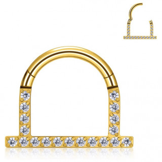 Anneau charni�re Titane dor� et serti en forme de "U" invers� � barre droite