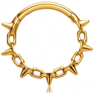 Anneau charni�re Titane dor� � maillons de chaine et piquants